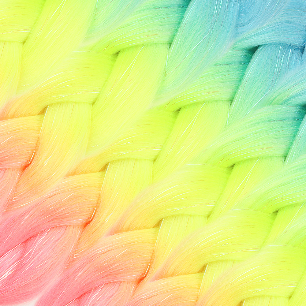 Simli Açık Mavi / Neon Sarı / Pembe Ombreli Örgülük Saç 100 Gr. - Görsel 2