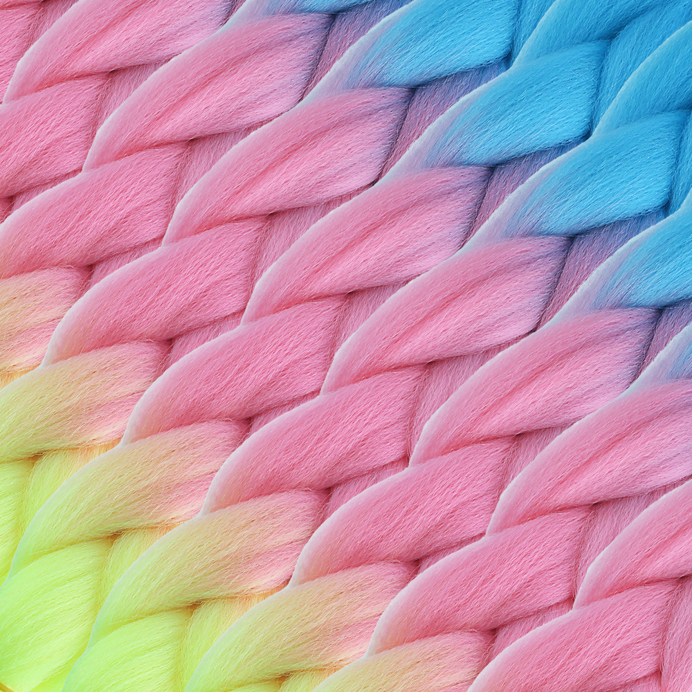 Afrika Örgülük Ombreli Sentetik Saç 100 Gr. - Açık Mavi / Pembe / Neon Sarı - Görsel 2