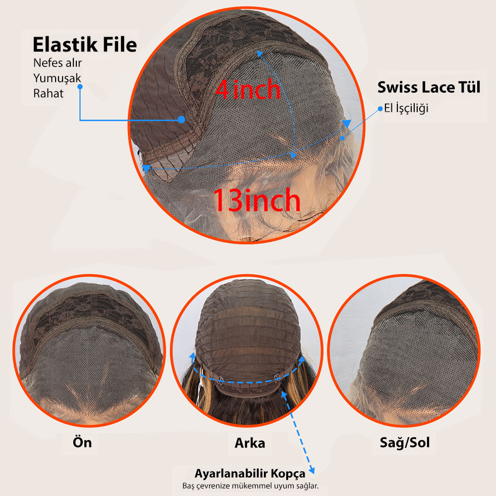 Koyu Kumral Fiber Sentetik Front Lace Tül Peruk - Görsel 5