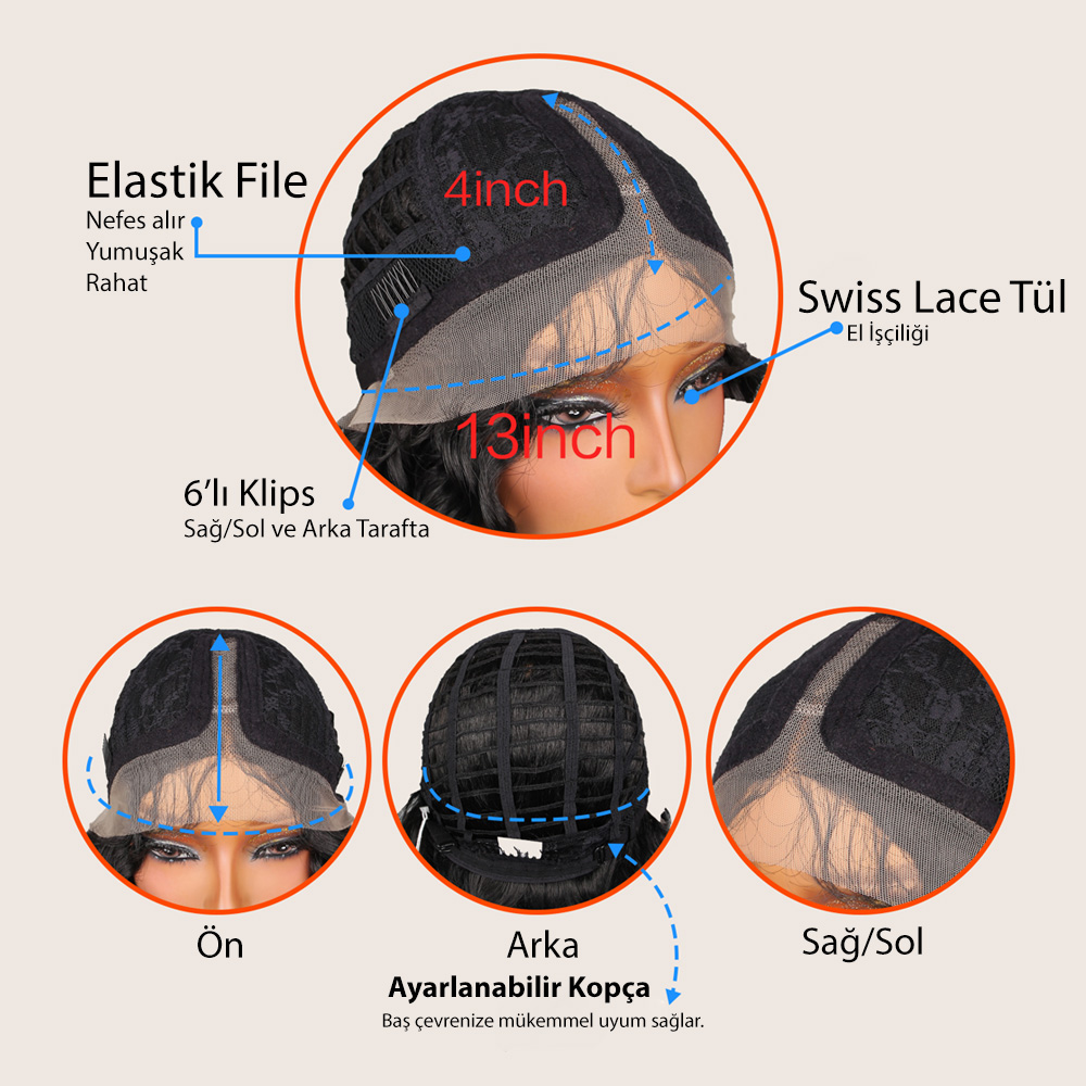 Afro Dalga Koyu Kızıl Fiber Sentetik T Tül Peruk - Görsel 5