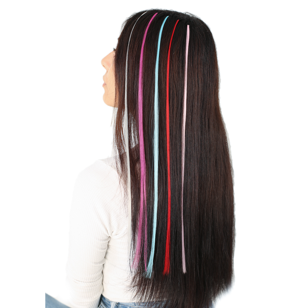20 Adet Karışık Renkli Fiber Sentetik Kaynaklık Saç 50cm + Takım Aparatı ve Boncuğu - Görsel 2